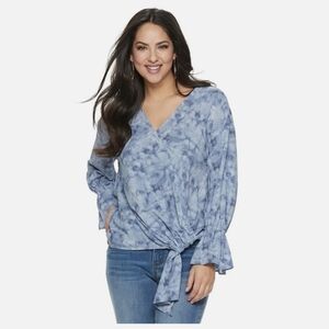 Juicy Couture Marbled Blue Tie Dye Long Sleeve Pullover Boho Blouse L